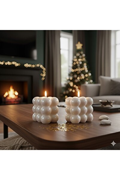 btm home Sedefli Bubble Dekoratif Mum – Modern Masa Üstü Aksesuar – Süs Mum (1 Adet)