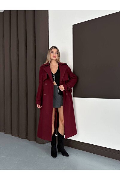 buqre's moda Women's Premium Winter Waist Belted Cape Detailed Cashmere Coat