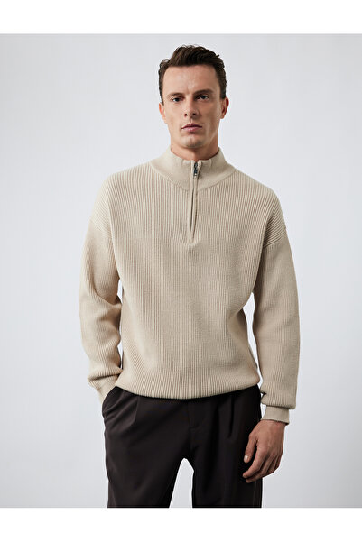 Koton Long Sleeve Textured Half Zipper Collar Knitwear Sweater