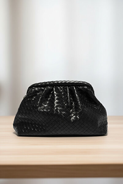 Biçanta Black Color Knitted Leather Scholarship Crossbody Bag with Compartments Large Size Soft Women's Shoulder Bag