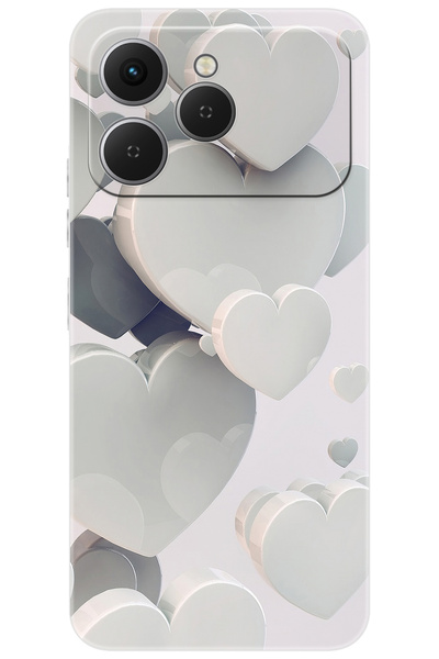 TECNO Spark 40 4G (KM5n) Uyumlu Kılıf Desen Baskılı Silikon Beyaz Kalpler STK:259 CP-UCLD84C