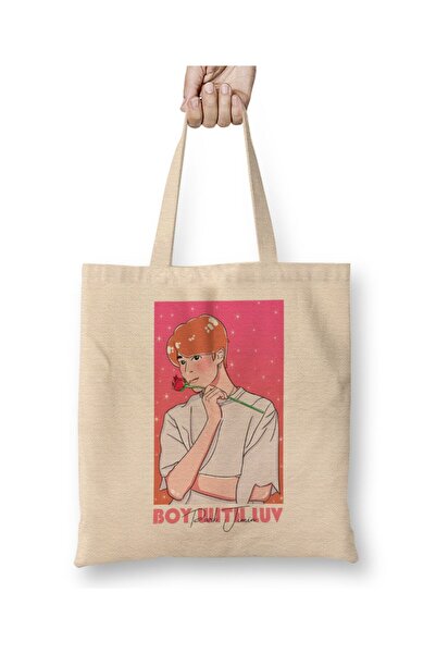 Toyaso Boy With Luv Bts Park Jimin Geantă de pânză albă Geantă de cumpărături...