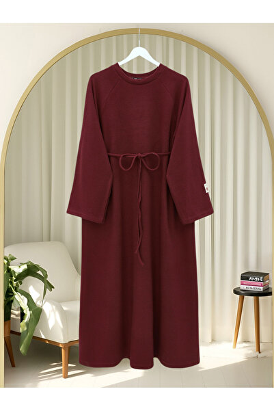 Modamorfo Tie-Waist Round Neck Thessaloniki Dress - Burgundy