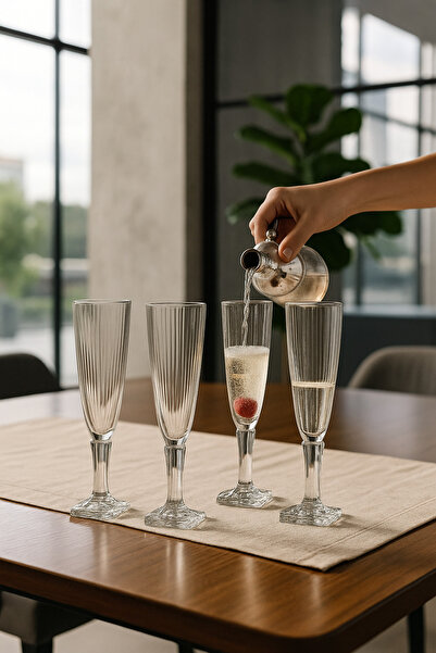 Paşabahçe 6'lı Kristal Kahve Yanı Su Bardağı-Çizgili Desen Kare Taban Şık