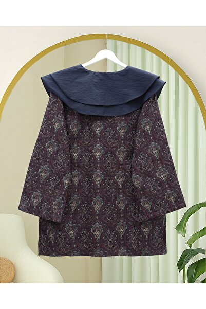 Modamorfo Apron Collar Half Buttoned Slit Quilted Tunic - Plum