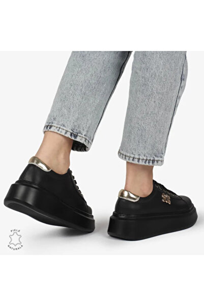 kevali Women's Casual Shoes Leather Black with Golden Insert |NESKY|