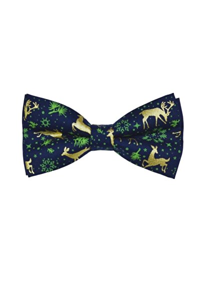 Papileon Navy Blue Christmas Bow Tie "Golden Reindeer"