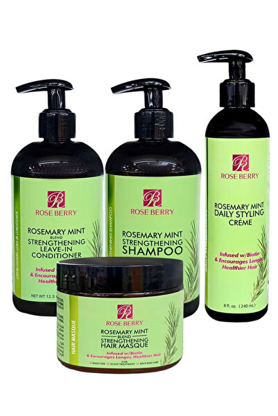 ROSE BERRYY مجموعة إكليل الجبل والنعناع مكونة من قطع (شامبو + بلسم + قناع + كريم)