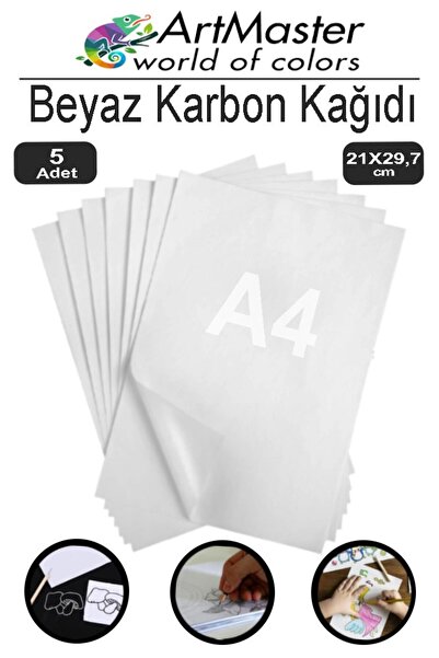 Artmaster Karbon Kağıdı A4 Beyaz 5 Adet 21x29,7 cm Transfer Kağıdı Kopya Kağı...
