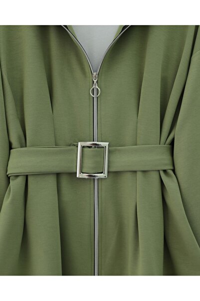 Modamorfo Combed Cotton Suit with Folded Waist, Front Zipper, and Belted Skirt - Çağla Y.