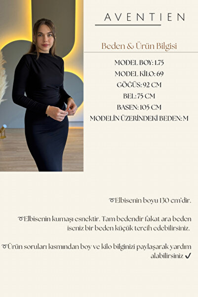 Aventien Draped Slit Long Sleeve Black Dress