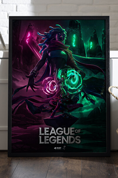 Duvarda League of Legends Siyah Ahşap Çerçeveli Poster, Dekoratif Oyun Duvar ...