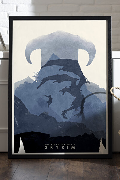 Duvarda Skyrim crni drveni uokviren poster, dekorativna zidna umetnost za igre