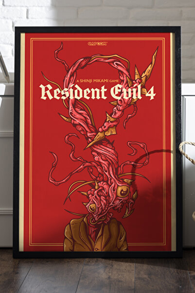 Duvarda Resident Evil Siyah Ahşap Çerçeveli Poster, Dekoratif Oyun Duvar Tablosu