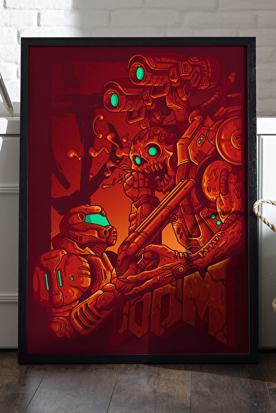 Duvarda Poster Doom cu ramă din lemn negru, pictură decorativă de perete pent...