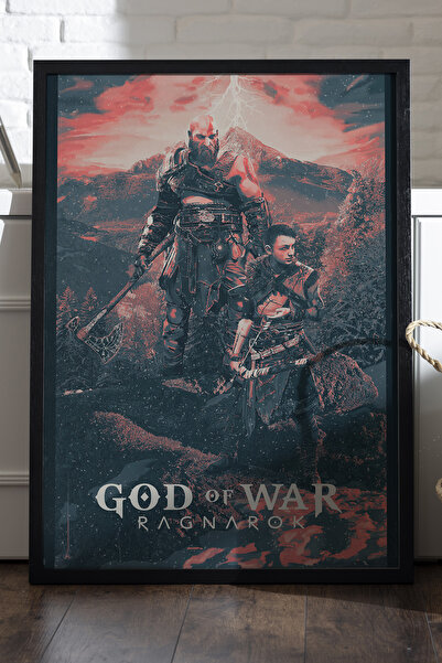 Duvarda Bog rata Ragnarok crni drveni uokviren poster, dekorativna zidna slik...