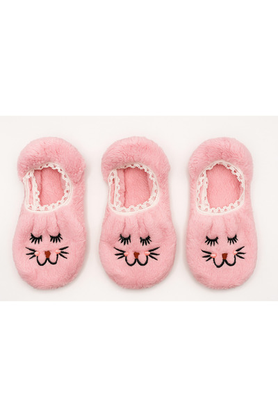 Ozzy Socks Women's Pink Cat Patterned Sleep Booties Socks 3 Pack