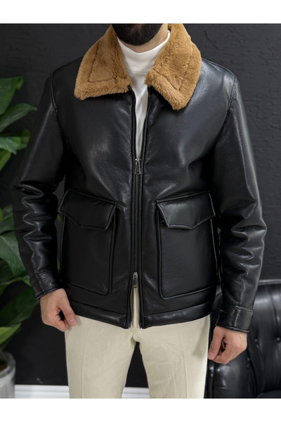 AKKAD MODA Casual Deri mont içi tamamen kürklü kalıp silin fit