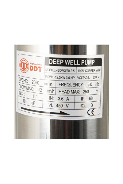 DDT Submersible pump 4SDM3-20, 2500 W, 20 turbines, 12 m³/h