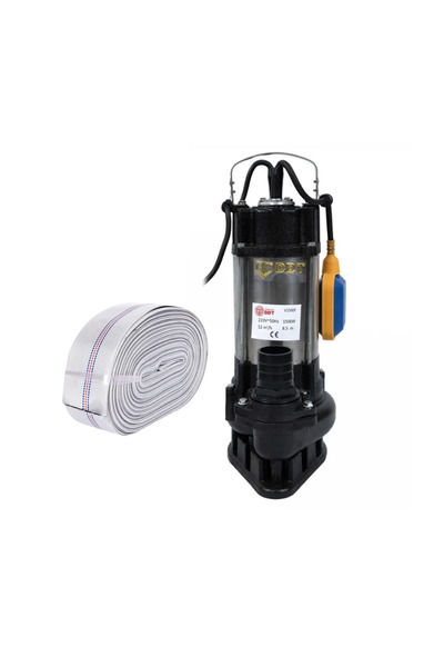 DDT Pompa Submersibilă Apă Murdară V1500F, 1500W, 12 m³/h + Furtun Pompier 20 m, 2 Toli