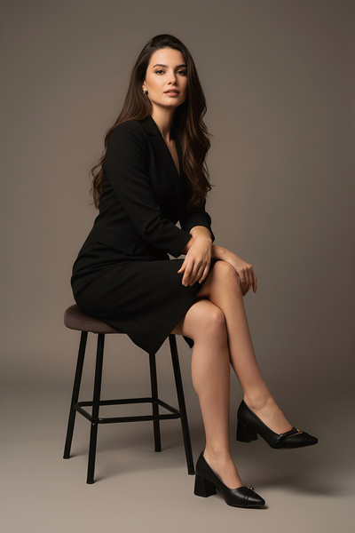 Modaarmada Black Skin Faux Leather 5 cm Thick Heel Women's Classic Heels Shoes 0511