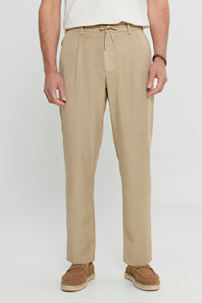 ALTINYILDIZ CLASSICS Ανδρικό παντελόνι με μαλακή υφή σε μπεζ χρώμα εφαρμοστό ...