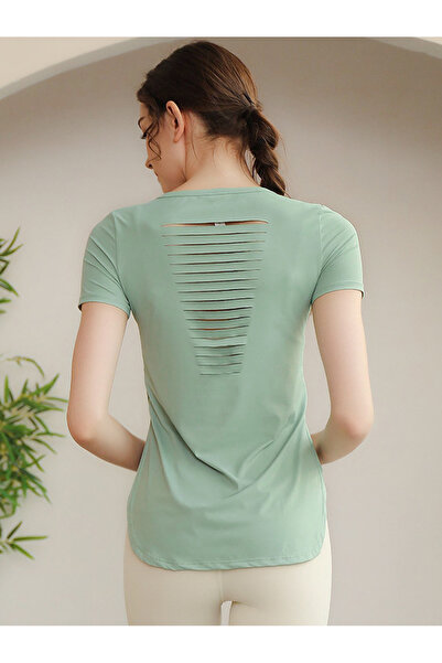 FridayIn Sports V-neck Solid color Hollow out Regular sleeve T-Shirts