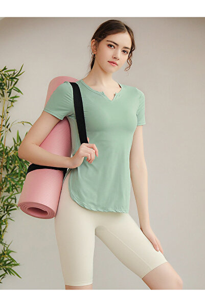 FridayIn Sports V-neck Solid color Hollow out Regular sleeve T-Shirts