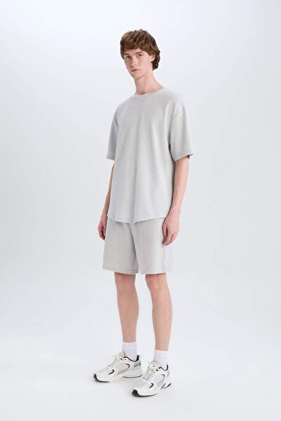 DeFacto 100% Cotton Regular Fit Waffle Shorts D9770Ax25Sm