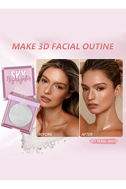 Pudaier Highlighter Powder, Shimmering Long Lasting Waterproof Contour for Face Body, 8g Pearl White #01