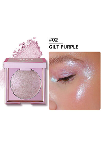 Pudaier بودرة هايلايتر، تحديد لامع يدوم طويلاً مقاوم للماء للوجه والجسم، 8 غرام، بنفسجي ذهبي #02