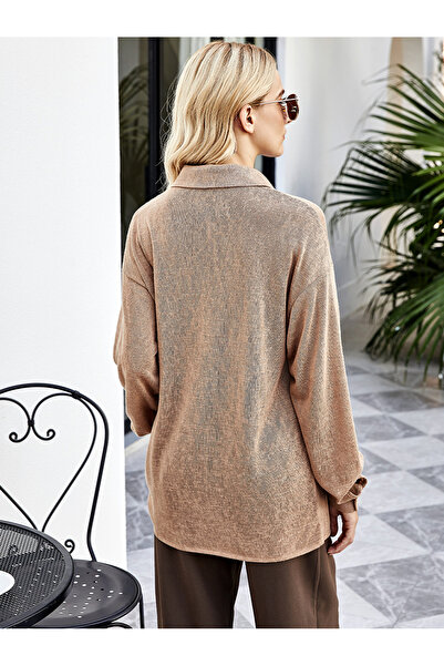 FridayIn Commute style Lapel Solid color Buttons Shirt sleeve Blouses