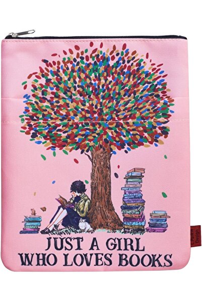 LParkin غلاف كتاب بسحاب "مجرد فتاة تحب الكتب" - قماش قابل للغسل، 30 × 21.5 سم