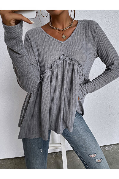 FridayIn Sweet Round neck Jacquard Ruffle Regular sleeve Pullovers