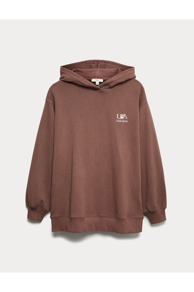 Marks & Spencer Saf Pamuk Grafik Baskılı Kapüşonlu Sweatshirt