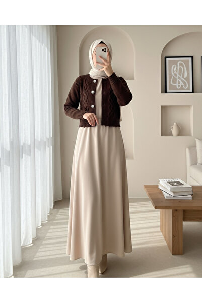 Modamorfo Stone Buttoned Ripped Cropped Cardigan - Brown