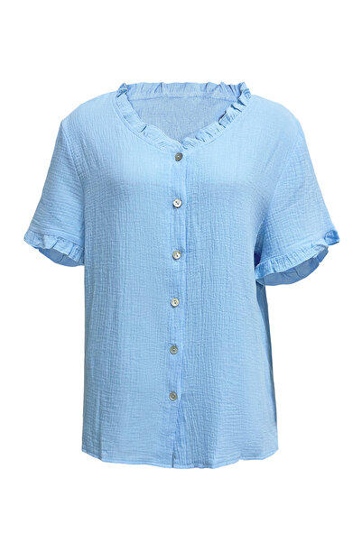 FridayIn Simplicity Ruffle collar Printing Embroidery lace Flared sleeve Plus...