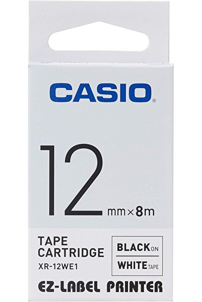 Casio شريط ملصقات XR-12WE1، 12 مم × 8 م، أسود على أبيض