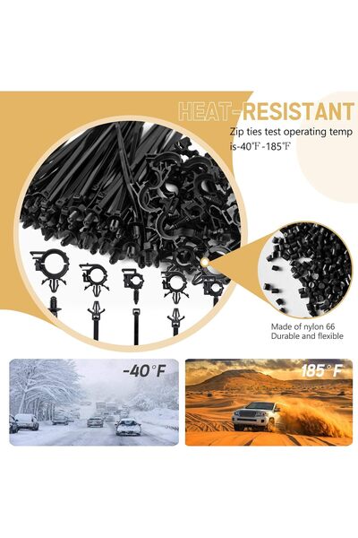 genernic Push-fit car cable ties with wire routing rings, universal fit, 150 pieces