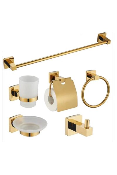 Generic Yara bathroom accessory set, gold color, high-quality German made.