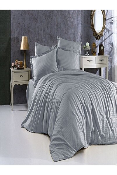 Zarif Home Striped Cotton Satin King Size Bedding Set-3 Pieces