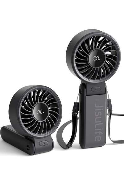 JISULIFE مروحة يدوية Life7 3600 مللي أمبير/ساعة 5 سرعات 3 في 1 (أسود)