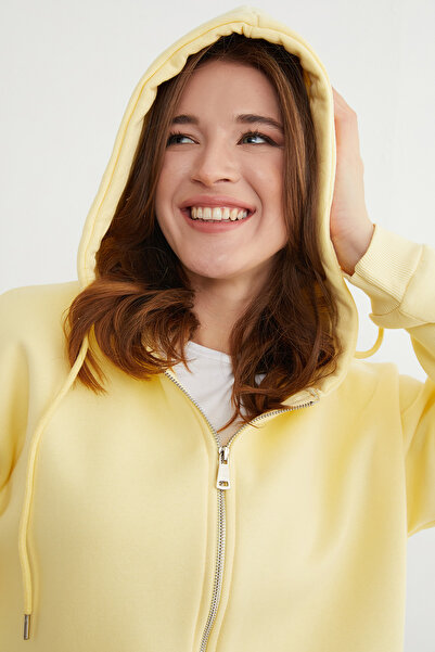 Fulla Moda Basic Zippered Hooded Oversize Sweatshirt