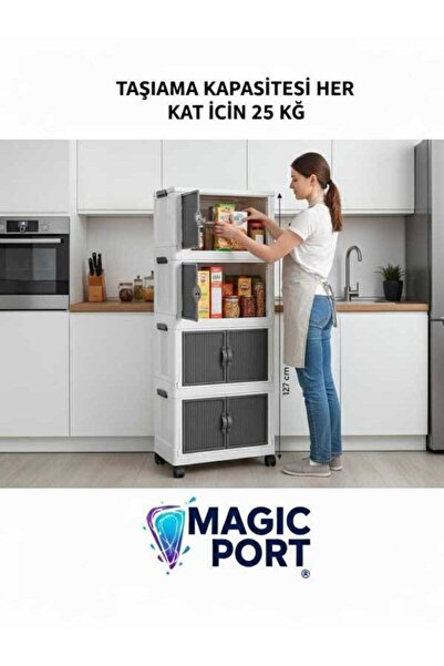 MAGIC PORT ÇOK AMAÇLI KATLANABİLİR PORTATİF Dolap 4 lü 54 cm x 31,7 cm x 127 cm