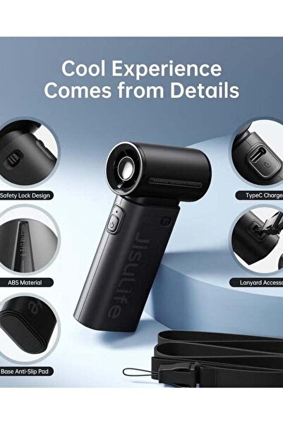 JISULIFE Portable Mini USB Rechargeable Handheld Fan 5000mAh, 5 Speeds - Black