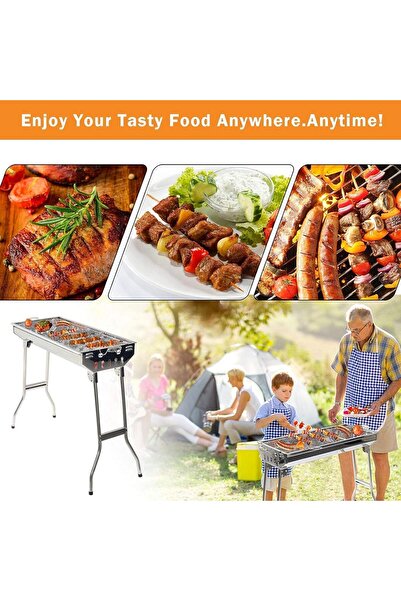 Yuwell YU WELL Barbecue Grill Stand Stainless Steel Portable Foldable BBQ Grill (Silver-Large)