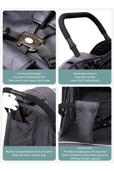 hibobi Lightweight Foldable Baby Stroller, 0–3Y Travel, Four-Wheel Suspension, One-Click Fold, 5-Point Belt