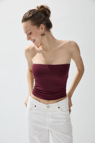 TUBİA Women's Burgundy Strapless Blouse