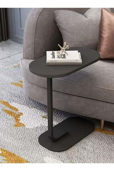 MARIA HOMES C Shaped Side Table,with Metal Frame Coffee Table,for Bedroom Office Sofa,Easy to Assemble ,Black