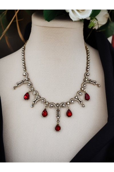 FAYRA ACCESSORIES Pendant Necklace Zircon Stone Detailed Engagement Henna Wedding Choker